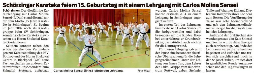 Zeitungsartikel zum Karatelehrgang
